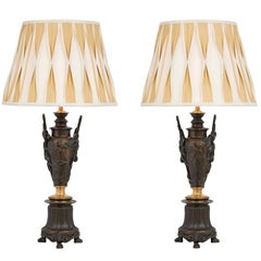 Pair of  French 19th Century Neoclassical Style Bronze and Ormolu Lamps