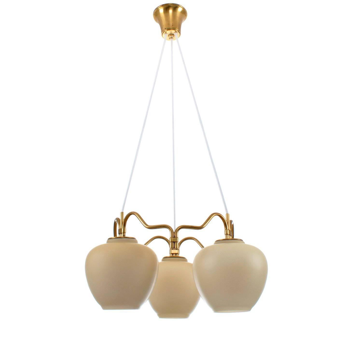 Ring Chandelier, Opal and Brass by Bent Karlby for Lyfa, 1940s For Sale