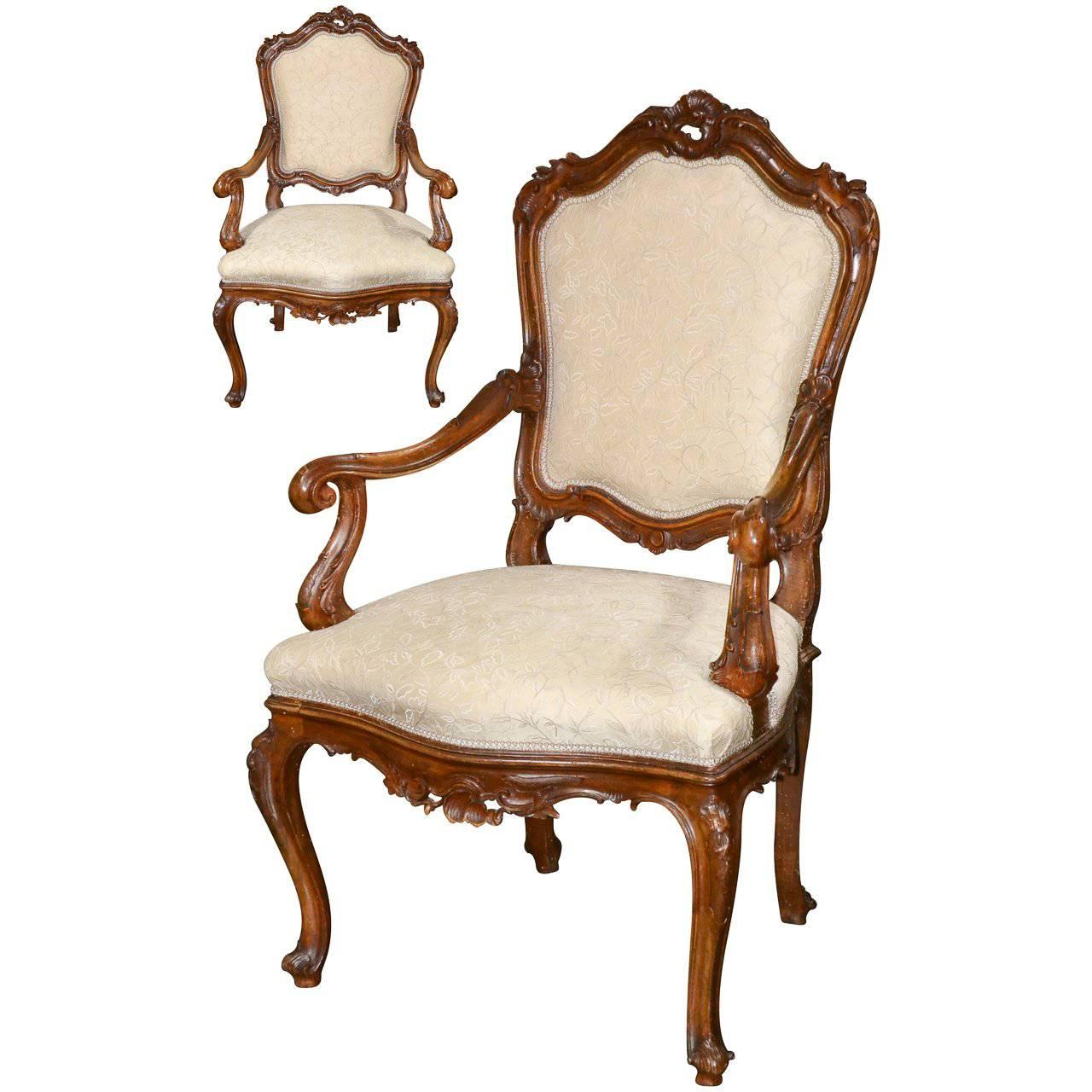 19th Century Pair of French Louis XV Rococo Armchairs