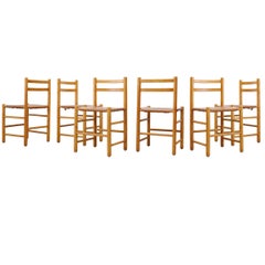 Set of Six Charlotte Perriand Style Leather Chairs