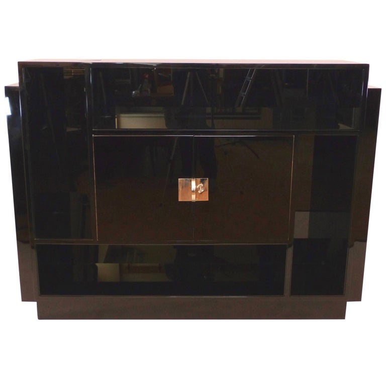 1930s Black Lacquer Bar with Shelves, French Art Deco For Sale at 1stdibs