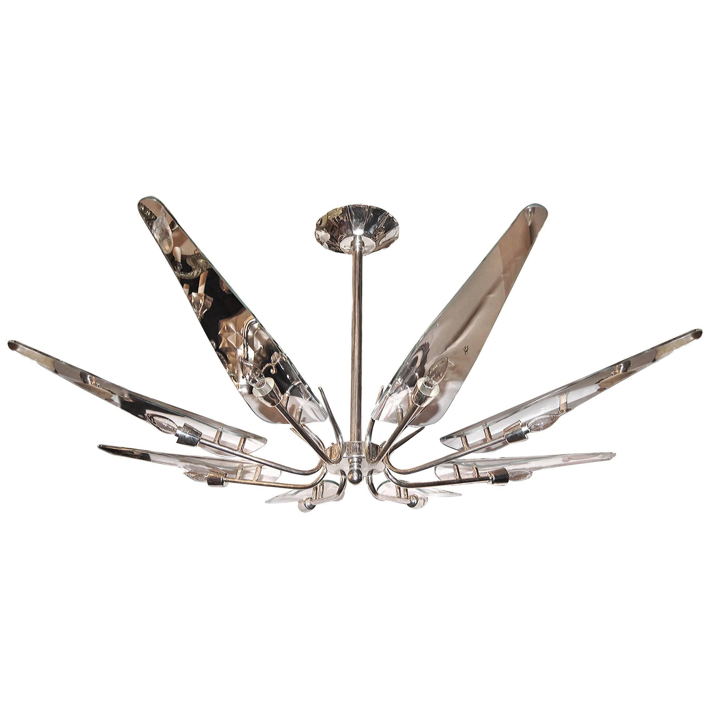 Moderne Style Large Light Fixture with Glass Insets For Sale