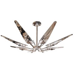 Retro Moderne Style Large Light Fixture with Glass Insets