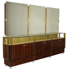 Buffet with Mirror by Vittorio Dassi Rosewood Veneer Brass, Retro Italy, 1950s