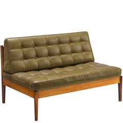 Finn Juhl 'Diplomat' Sofa in Olive Green Leather and Rosewood