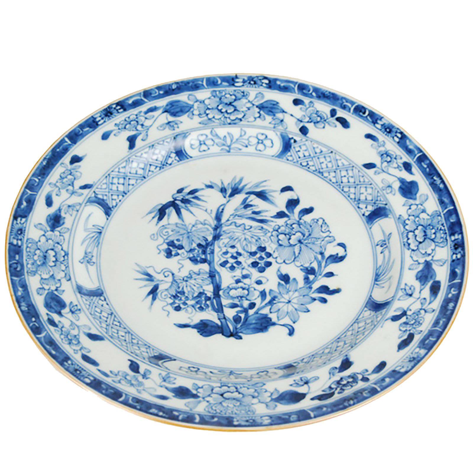 Chinese Blue and White Plate with Floral Motif