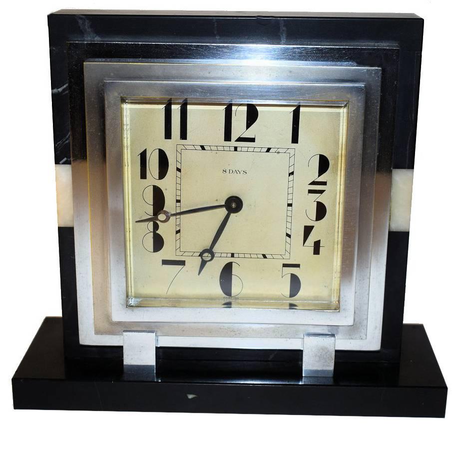 Large 1930s Art Deco French Mantle Clock With 8 Day Movement