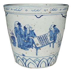 Chinese Blue and White Scroll Pot with Yagi Scene