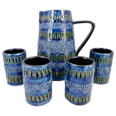 Italian Ceramic Pitcher and Four Tumblers by Bitossi