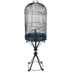 Monumental Wrought Iron Parrot Birdcage on Pedestal, Early 20th Century