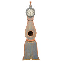Swedish 19th Century Wood Floor Clock with Whimsical Accents and Original Paint
