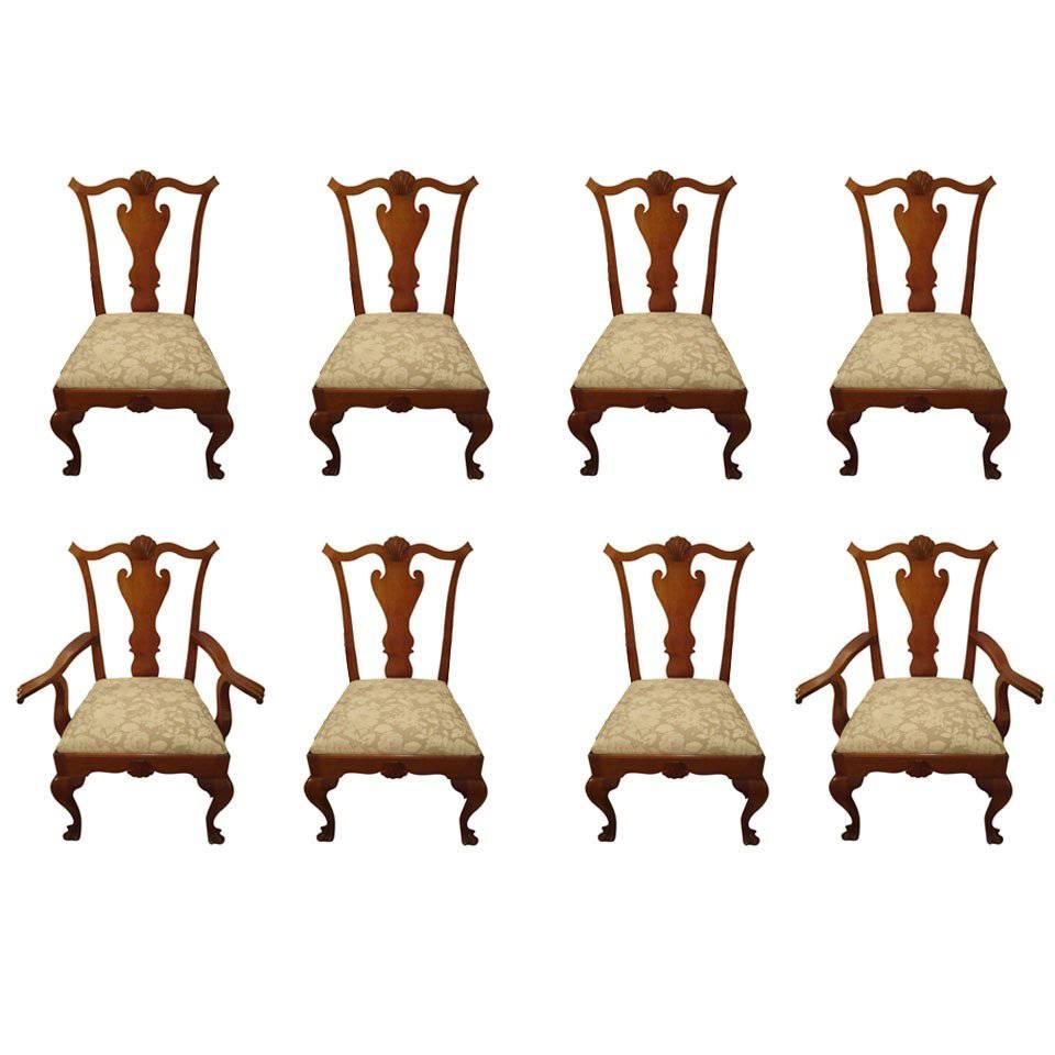 Set of Eight Vintage Queen Anne Style Dining Chairs Signed by Maker