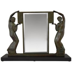 Art Deco Bronze Figural Mirror Sculpture with Two Ladies Pierre Le Faguays, 1930