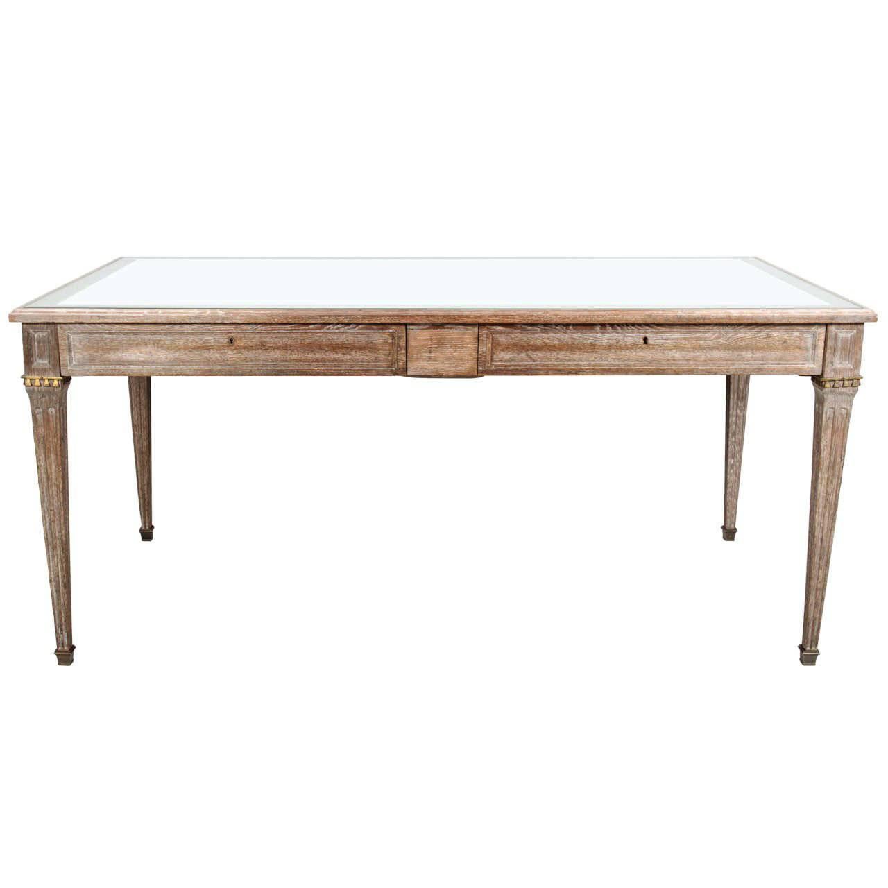 Limed Oak Desk by Maison Jansen For Sale