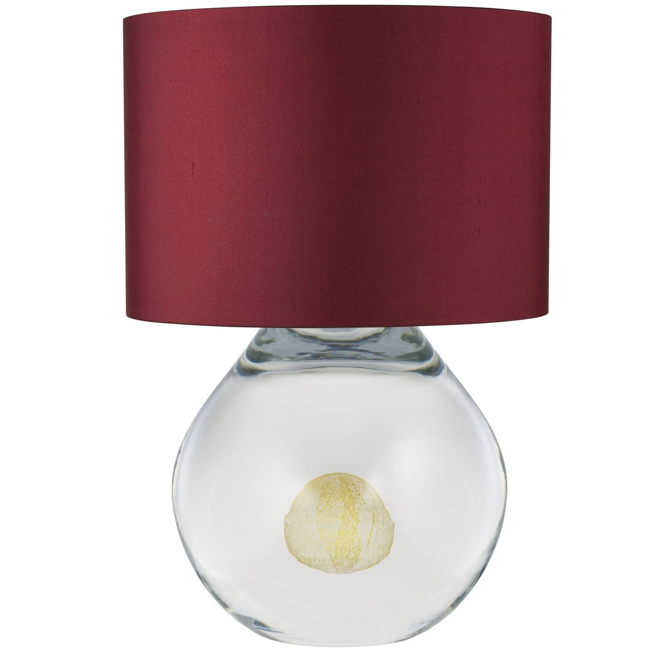 Contemporary Anima Murano Glass Table Lamp, Clear With Gold For Sale