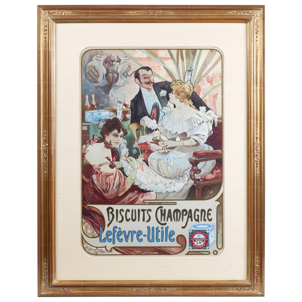 Alphonse Mucha French Art Nouveau Lithograph "Biscuits Champagne Lefèvre-Utile”