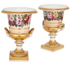 Pair of Antique Floral French Porcelain Vases