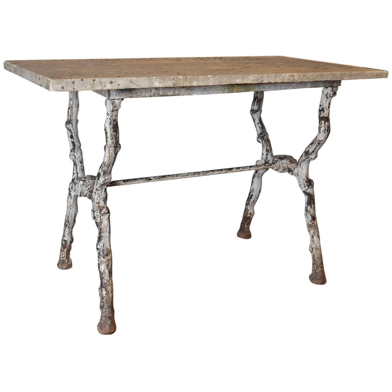 French 19th Century Faux-Bois Garden Table with Marble Top