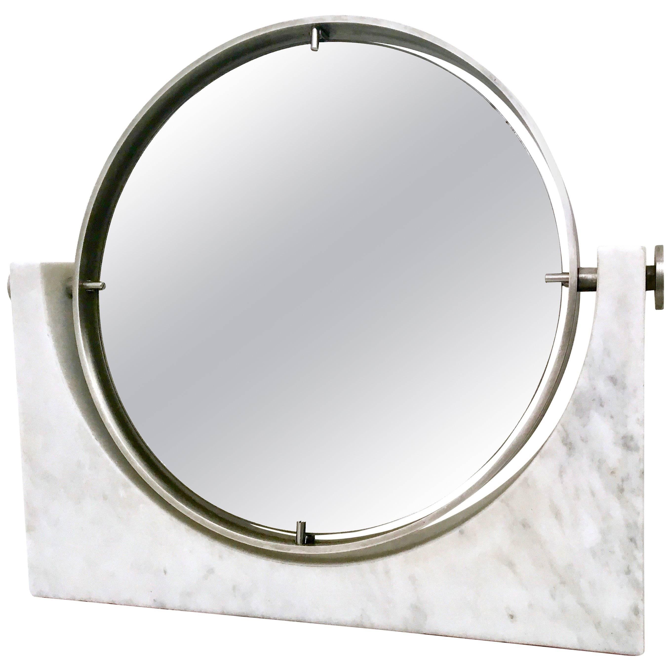 Vanity Mirror Attributed to Mangiarotti with Carrara Marble Base, Italy, 1970s