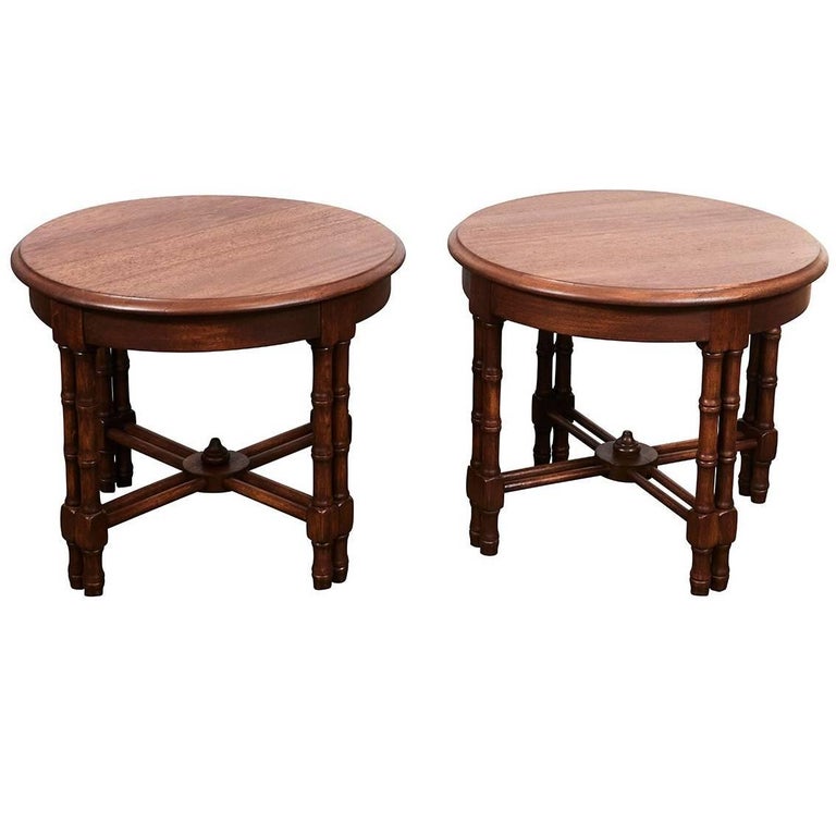 Pair MidCentury Faux Bamboo Side Tables For Sale at 1stDibs