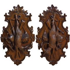 Pair of 19th Century Swiss Carved Walnut Black Forest Wall Hunting Trophies 12