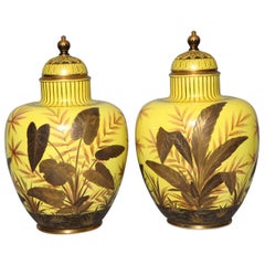 Unusual Yellow Ground Antique Royal Crown Derby Porcelain Vase