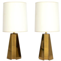 Pair of Mid-Century Modern Angular Brass Lamps