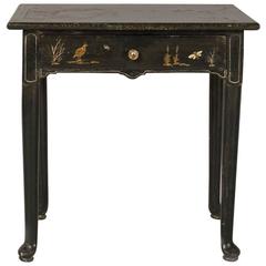 George II Style Side Table, Black Lacquer with Primitive Raised Chinoiserie