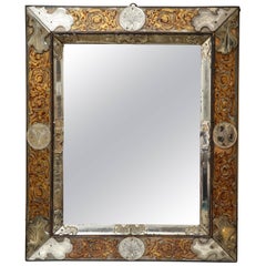 Important German Baroque Red and Gilt Verre Églomisé Mirror