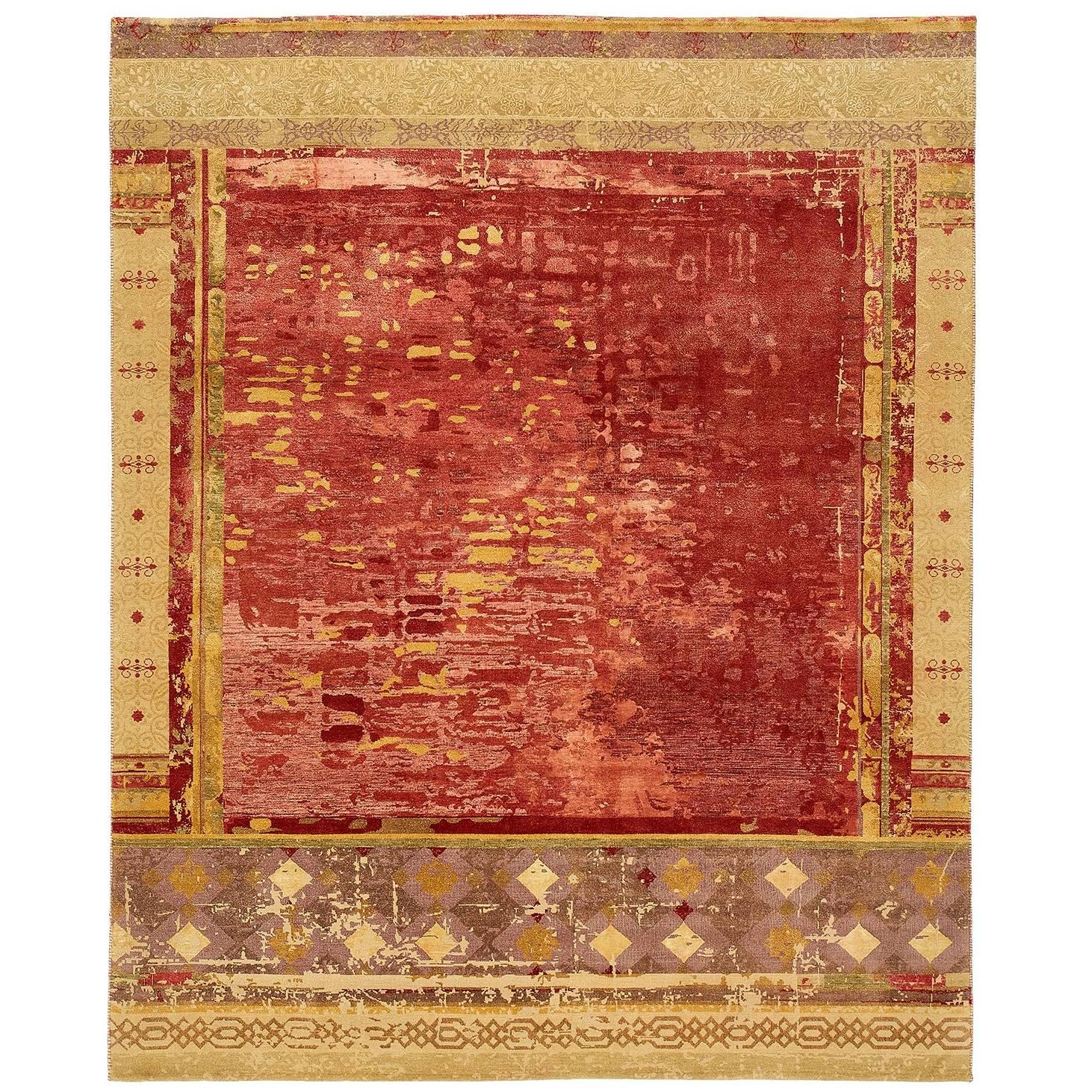 "Urban Maze" Red Brown Hand-knotted Area Rug Wool, Silk, In Stock For Sale