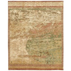 wool silk area rugs "Cosmos Influence" Gold Hand-Knotted Area Rug Wool, Silk, In Stock