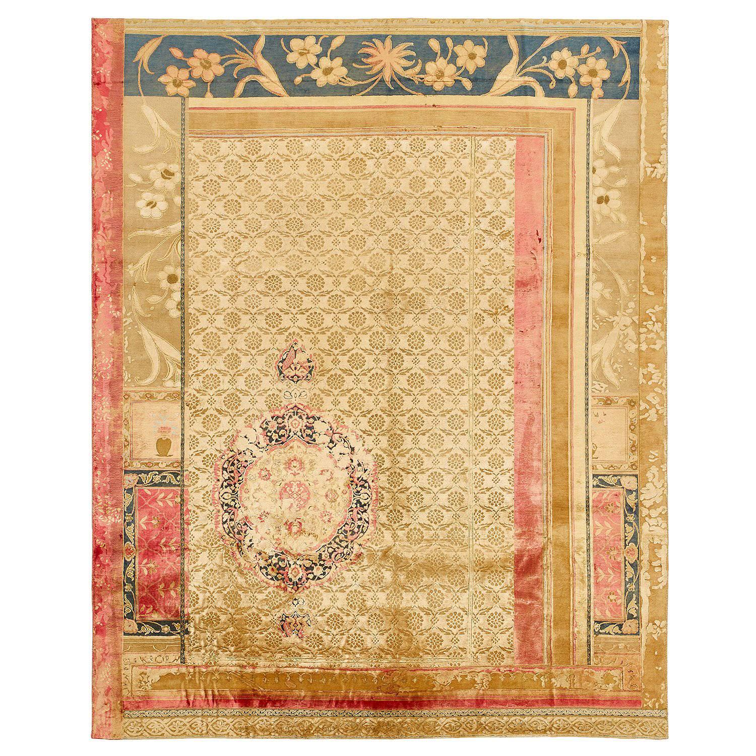 "Brocade Garden Gold" Hand-Knotted Area Rug For Sale
