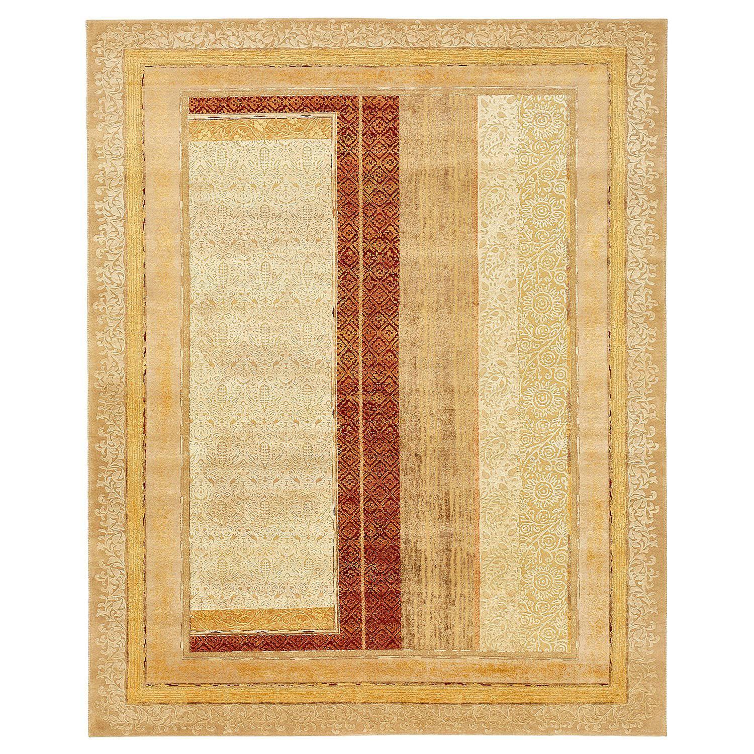 "Farozaan" Red Gold Hand-Knotted Area Rug For Sale