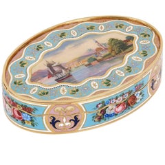 Swiss solid gold snuff box with enameled decorations