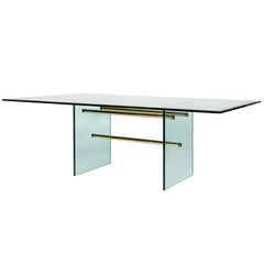 1970s Rectangular Brass and Glass Dining Table