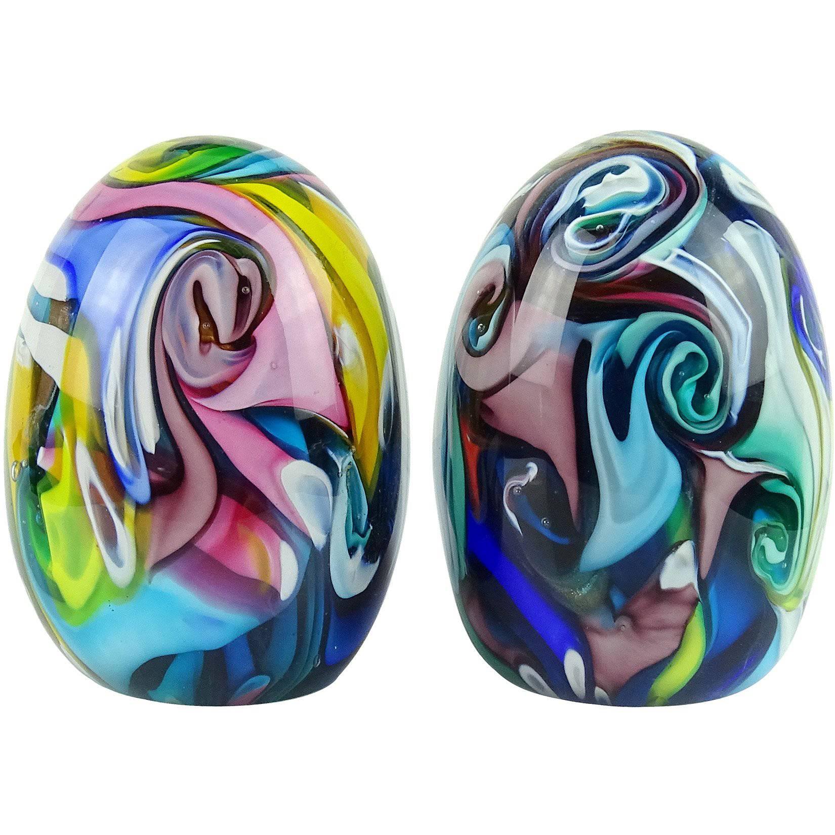 Fratelli Toso Murano Rainbow Swirls Italian Art Glass Paperweight - Last One 
