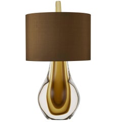 Contemporary Wild Card Murano Glass Table Lamp, Clear with Amber