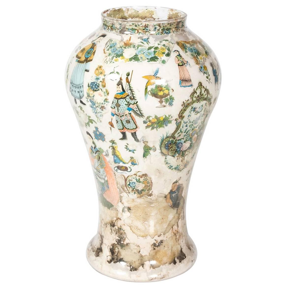 Chinese Decoupage Decorated Vase For Sale