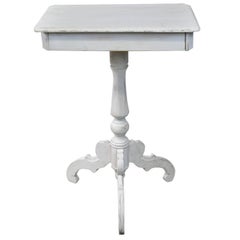 Swedish Center Pedestal Tri-foot Gustavian Style Side Table in Painted Pine