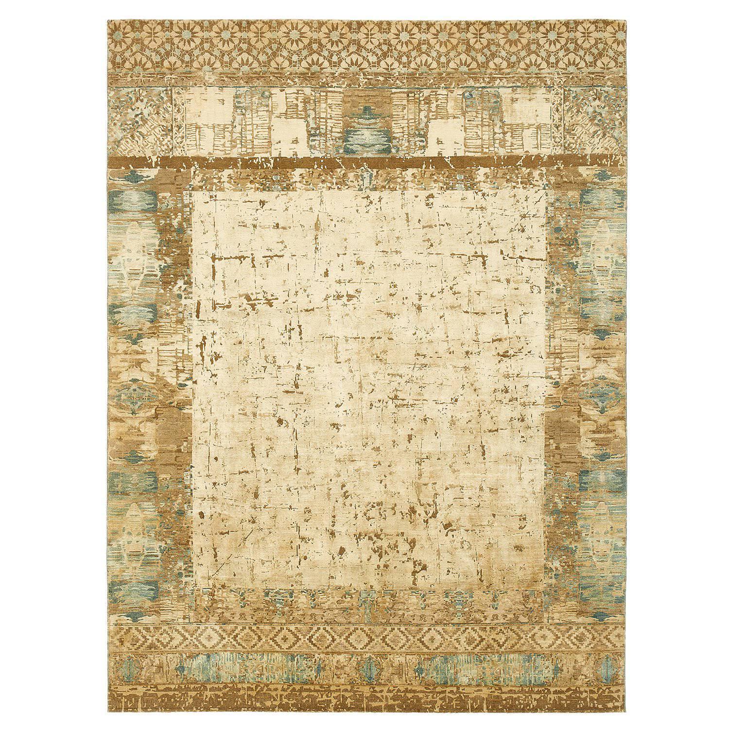 "Windswept" Beige Hand-Knotted Area Rug Wool, Silk, In Stock For Sale