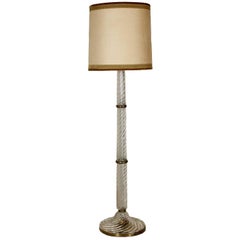 Floor Lamp Blown Glass Brass Vintage Manufactured in Italy 1940s