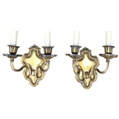 Pair of circa 1900 American Heavy Brass Sconces in the Style of Caldwell