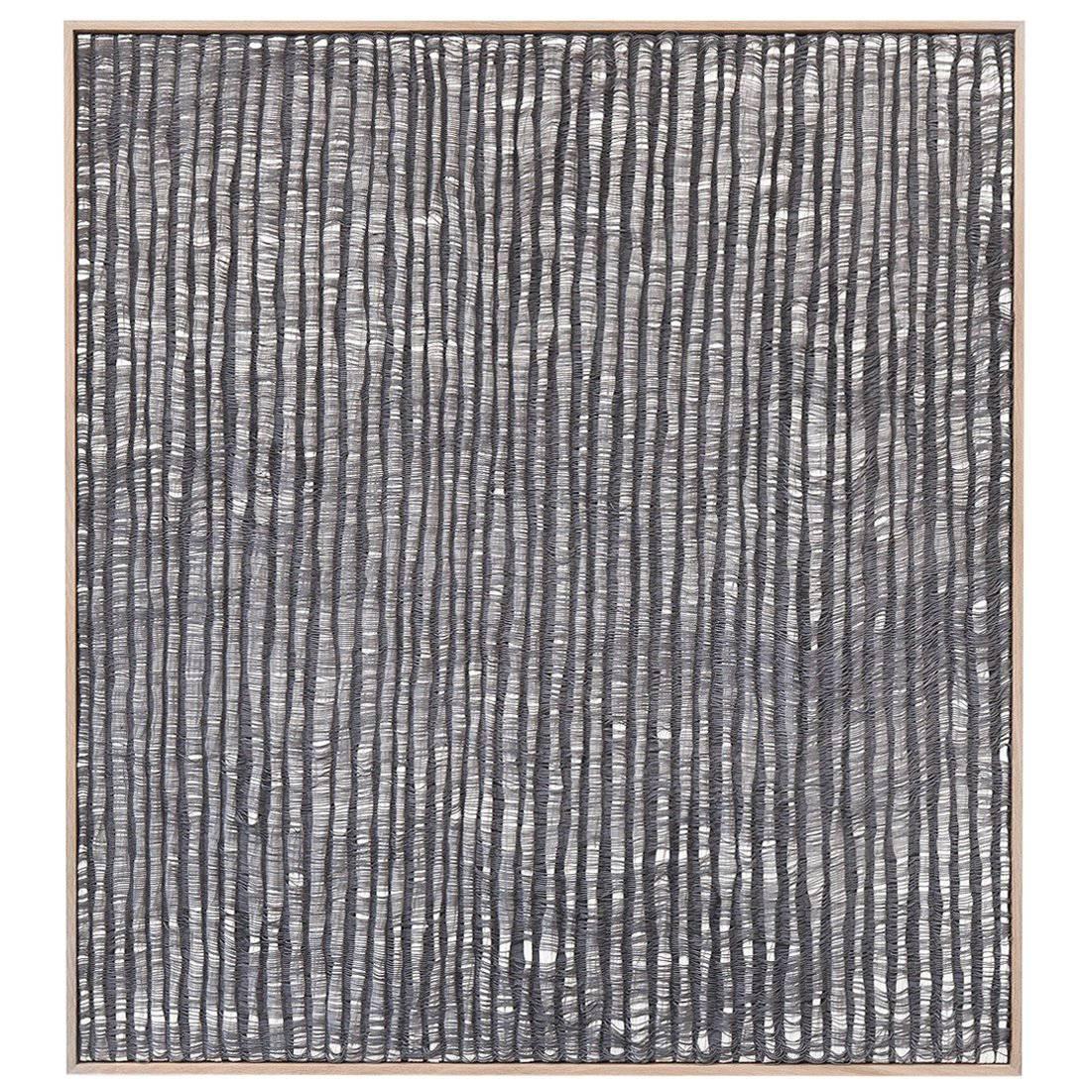 Contemporary Weaving Textile Fiber Art, Gray Waves by Mimi Jung For Sale