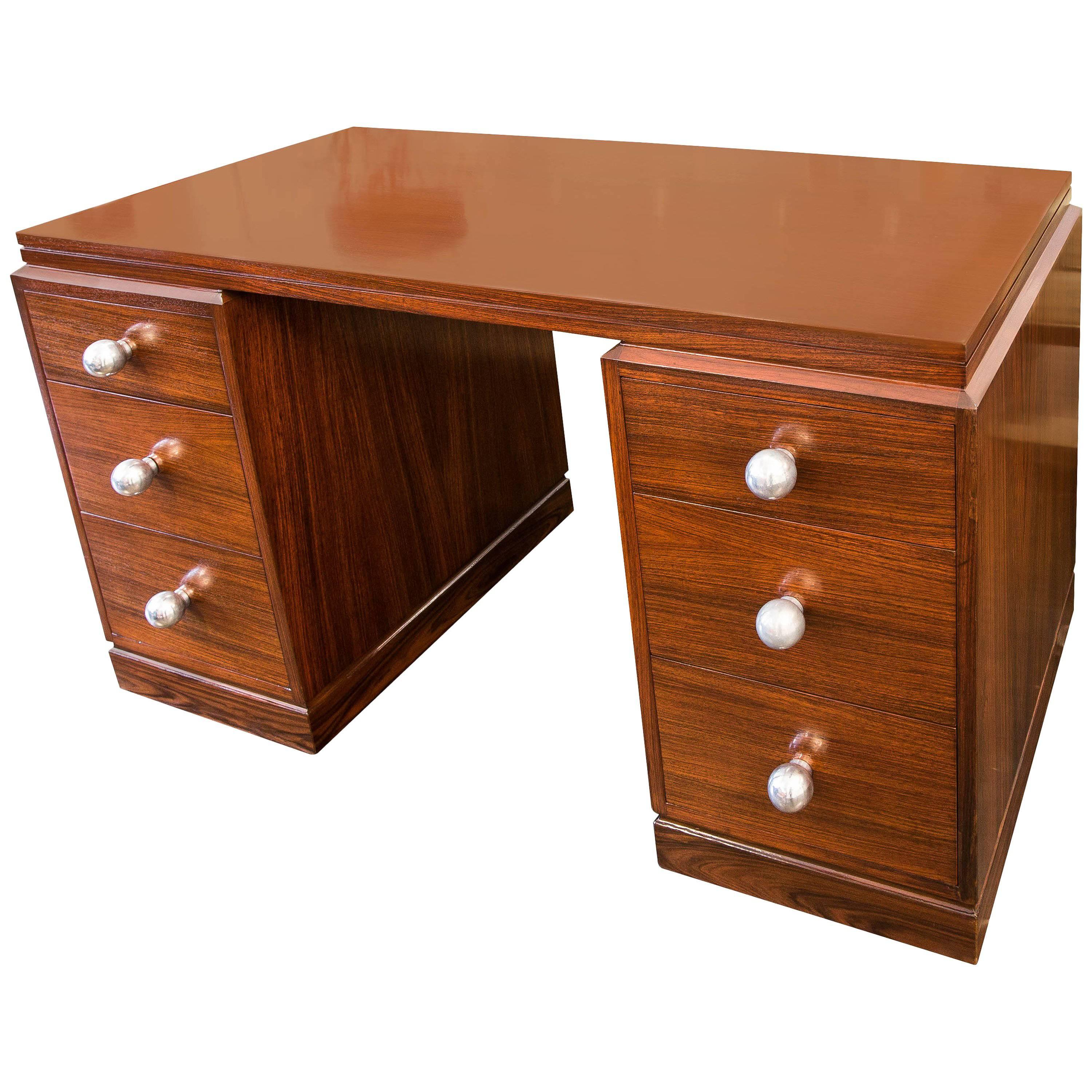 French Art Deco Double Pedestal Rosewood Desk