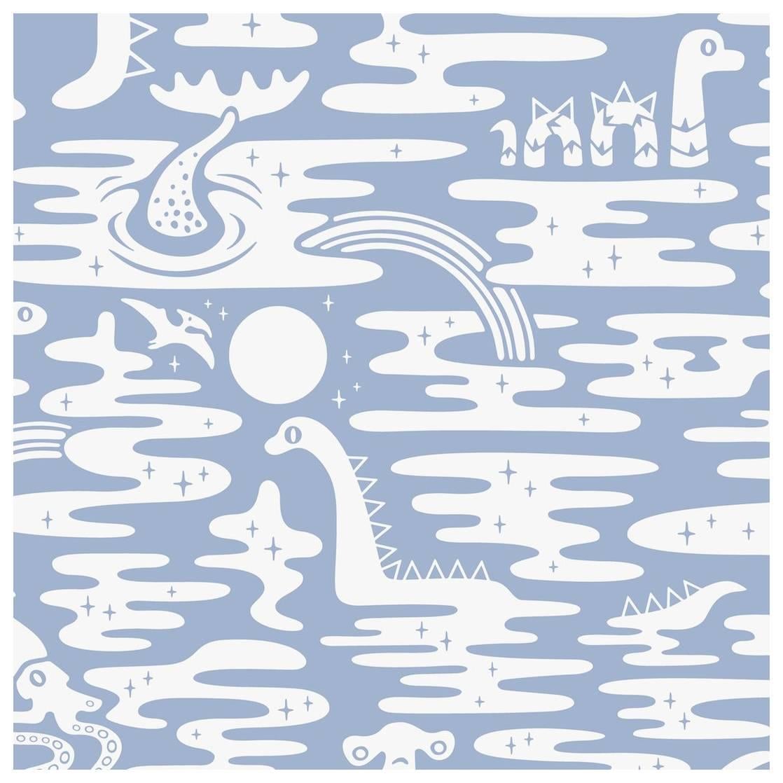 Mystic Lagoon Designer Wallpaper in Peri 'White and Periwinkle' For Sale