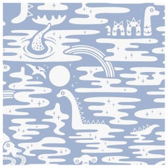 Mystic Lagoon Designer Wallpaper in Peri 'White and Periwinkle'