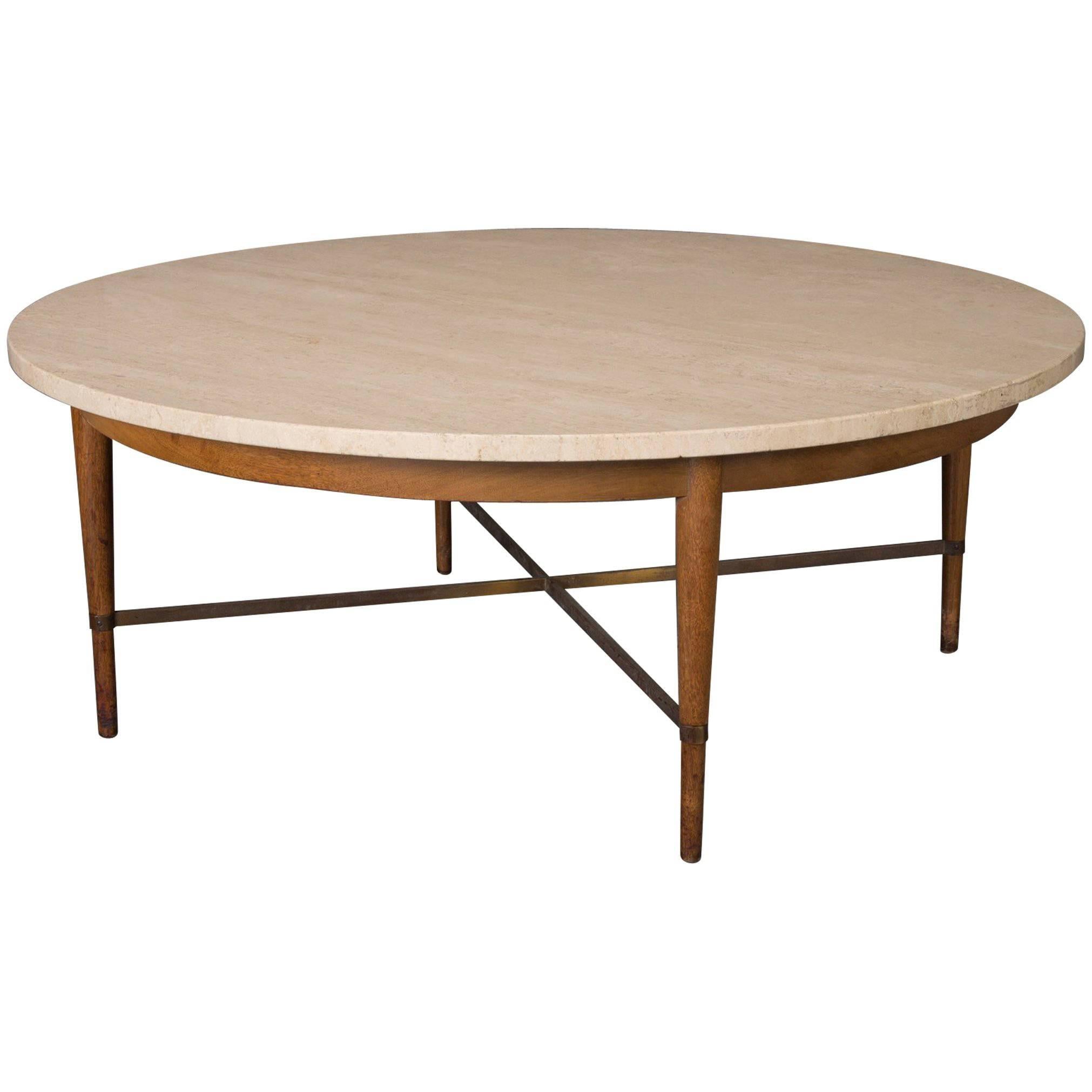 Round Travertine Cocktail Table by Paul McCobb for the Connoisseur Collection