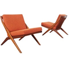 Vintage Teak "Scissor" Lounge Chairs by Folke Ohlsson for DUX