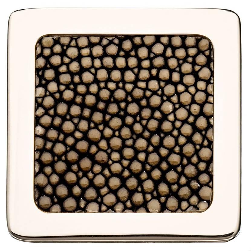 "Square Knob" Polished Nickel Cabinet Pull with Shagreen Inlay For Sale