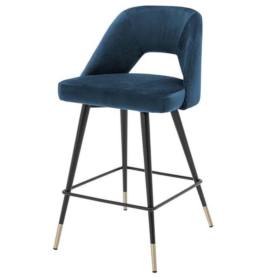 Perfecto M Bar Stool in Blue or Red or Green Velvet Fabric